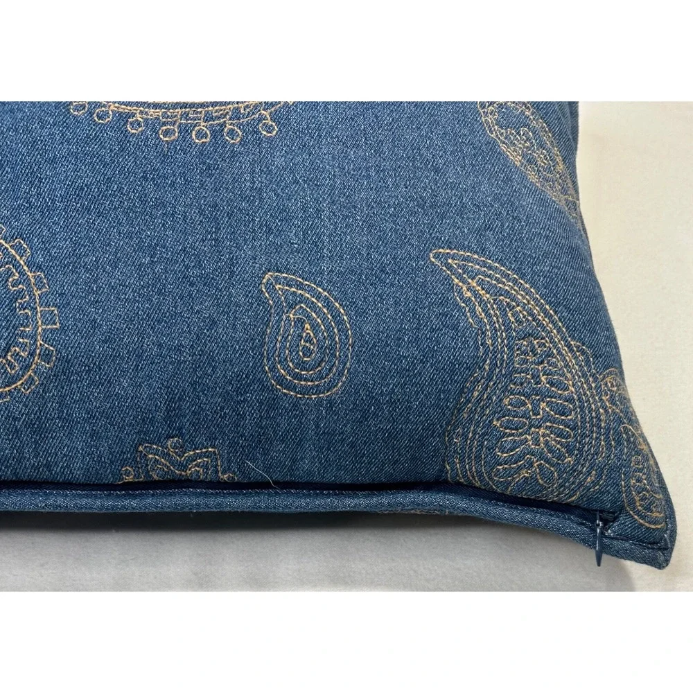 Woolrich Denim‎ Blue Pillow Paisley Stitch Rectangle 18